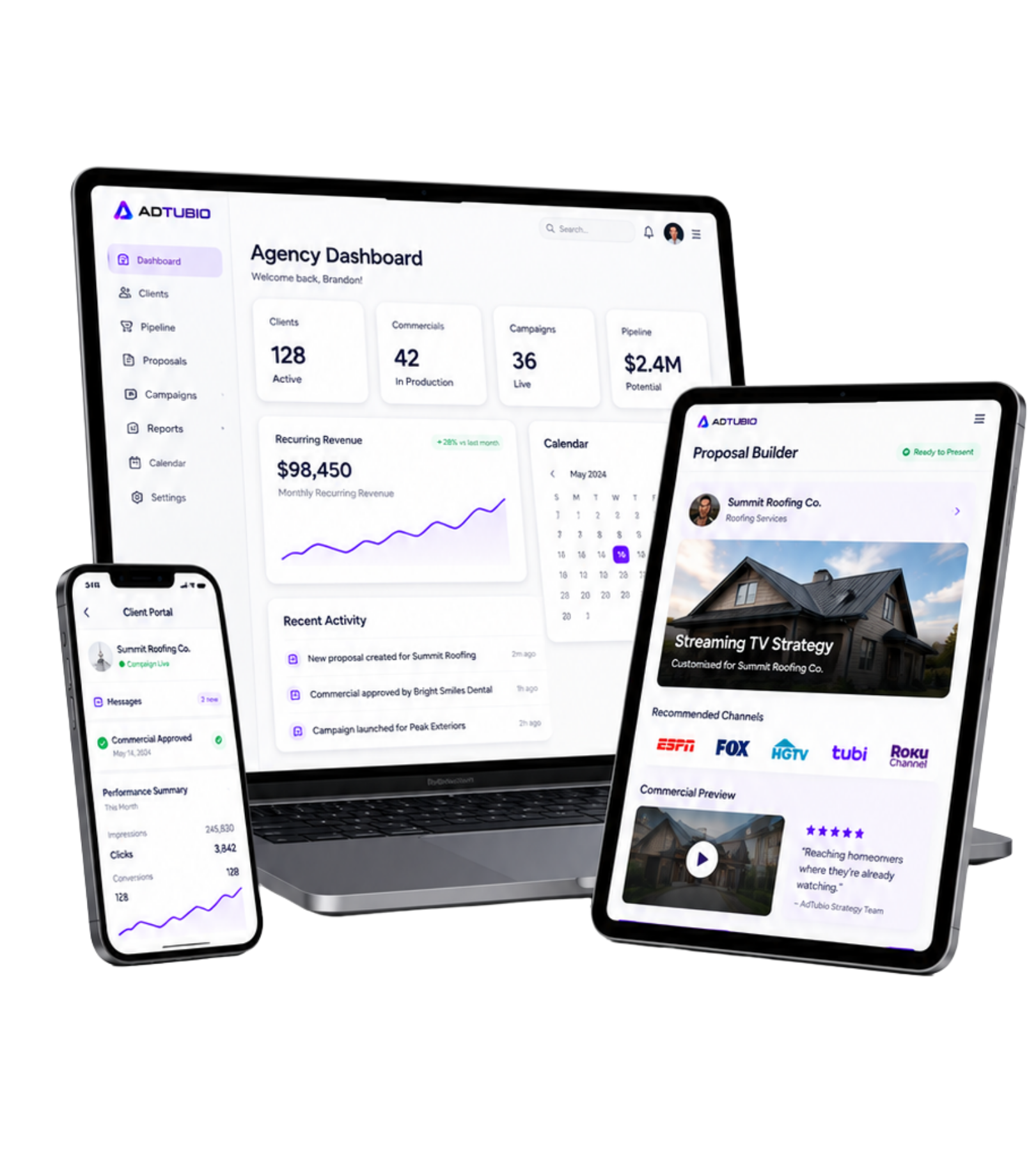 AdTubio agency workspace across devices