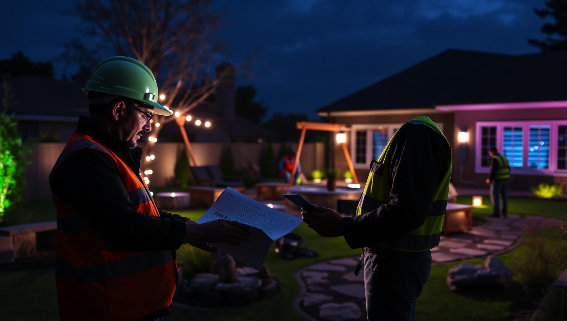 Professional landscape crew installing pavers and rolling out fresh sod / turf in a front yard