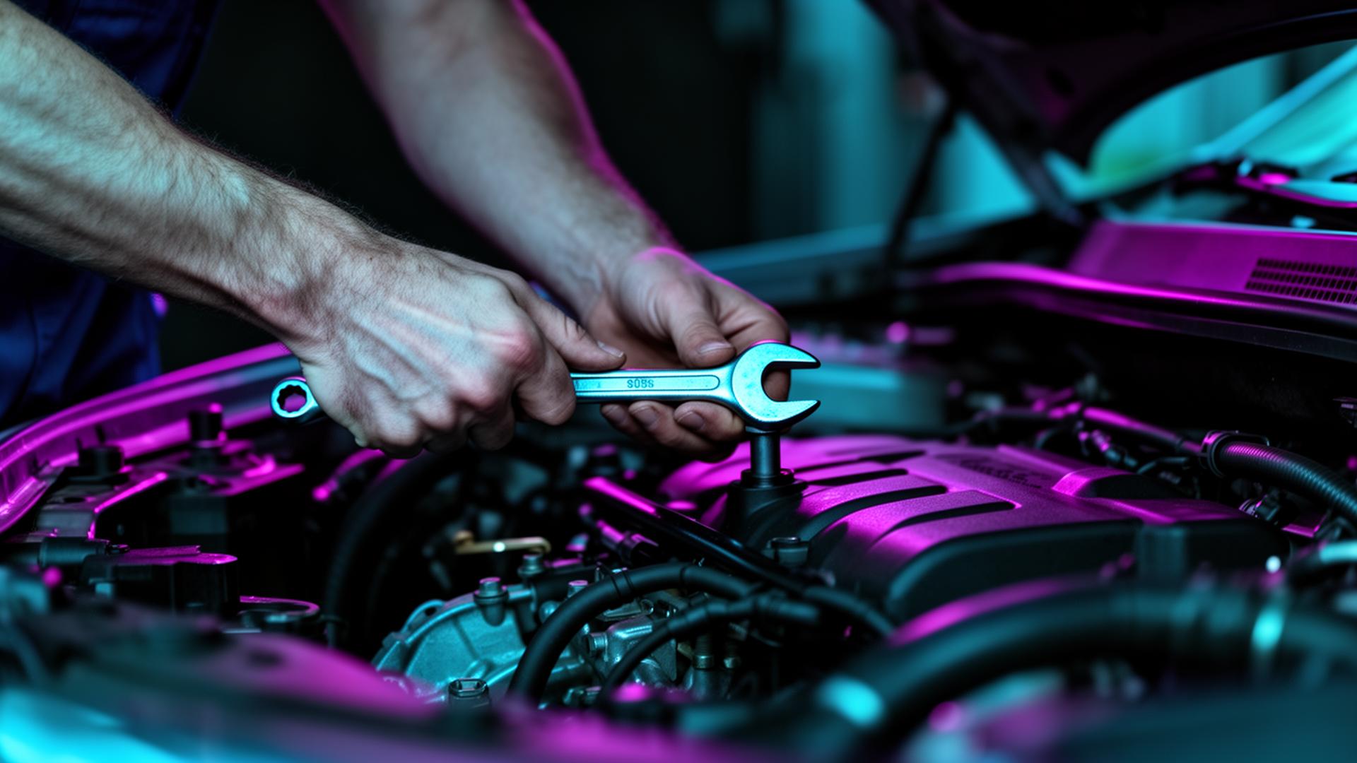 Happy customer receiving keys back from smiling mechanic